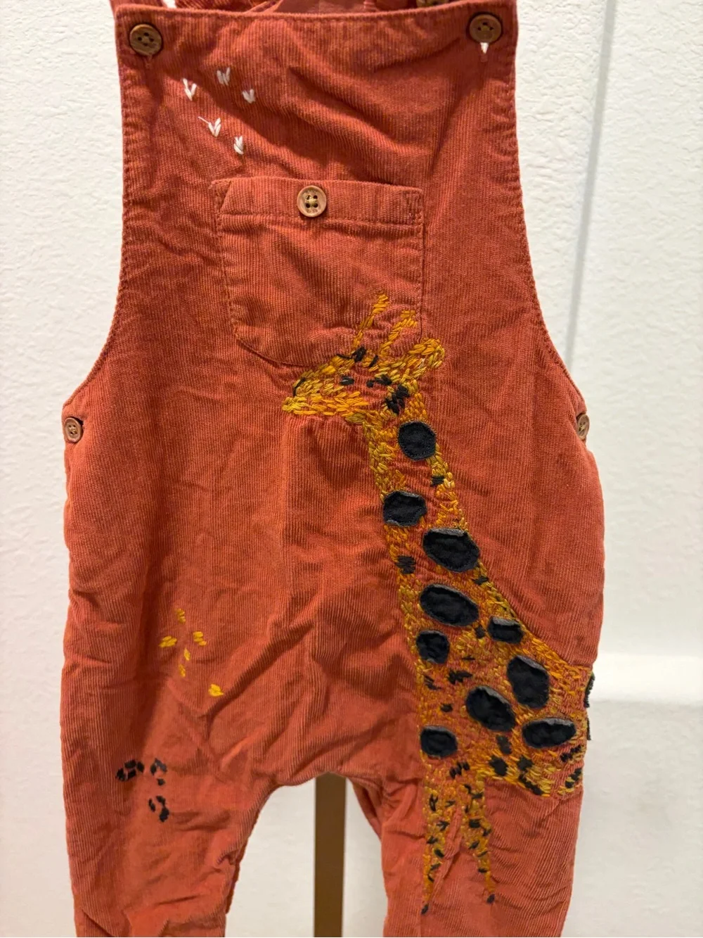 NEXT Baby Rust Orange Giraffe Embroidered Kids Overalls size 9-12 months
